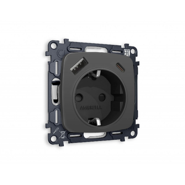 Комплект механизма розетки 2USB A+C 20W (быстрая зарядка) с/з Ambrella Volt Omega MO910010 Комплект механизма розетки 2USB A+C 20W (быстрая зарядка) с/з Ambrella Volt Omega MO910010