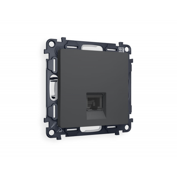 Комплект мех-ма компьютерной розетки RJ-45 экранированной с автоматической защитной шторкой Alfa Графит мягкое касание Quant Ambrella Volt MA912005 (AP9120, VM185)