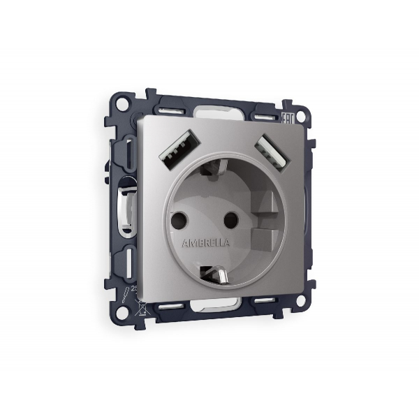 Комплект механизма розетки 2USB A+A 18W (быстрая зарядка) с/з Ambrella Volt Alfa MA509010 Комплект механизма розетки 2USB A+A 18W (быстрая зарядка) с/з Ambrella Volt Alfa MA509010