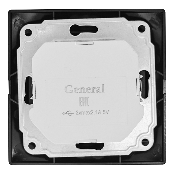 Розетка 2П+З с защ. шт. 16А 250В + USB порт Tape-A 2,1А 5В IP20, черная 'Дельта' General 477326