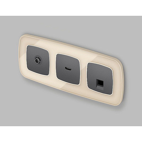 Комплект механизма компьютерной розетки Ambrella Volt RJ-45 (8P8C) CAT6A экранированной с автоматической защитной шторкой OMEGA MO662005 Антрацит серый QUANT (OP6620, VM185)