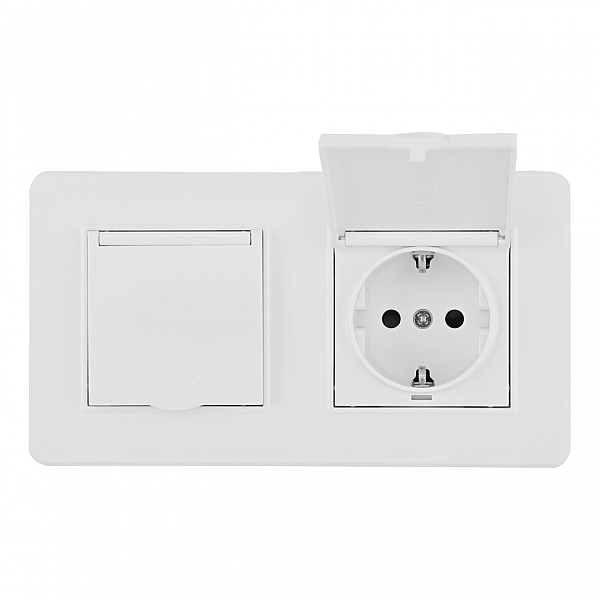 Розетка двойная (двухпостовая) с/з и шторками Arte Milano SET16-2-41-1x2 white