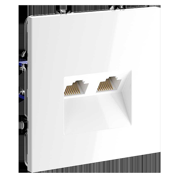 Розетка компьютерная встраиваемая Voltum S70 двойная RJ45+RJ45 кат.6, (белый глянцевый) VLS060201
