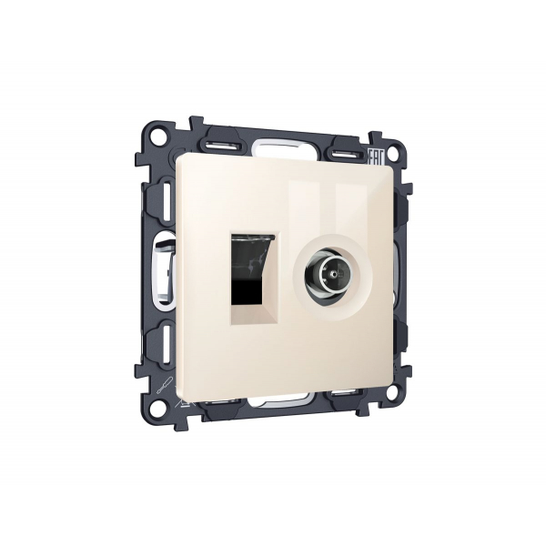 Комплект механизма розетки компьютерной + TV оконечной RJ-45 с автоматической защитной шторкой Alfa Бежевый глянец Ambrella Volt MA312510 (AP3125, VM195)
