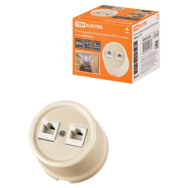 Розетка двойная компьютерная RJ45 сл. кость Болонь TDM Electric SQ1820-0351