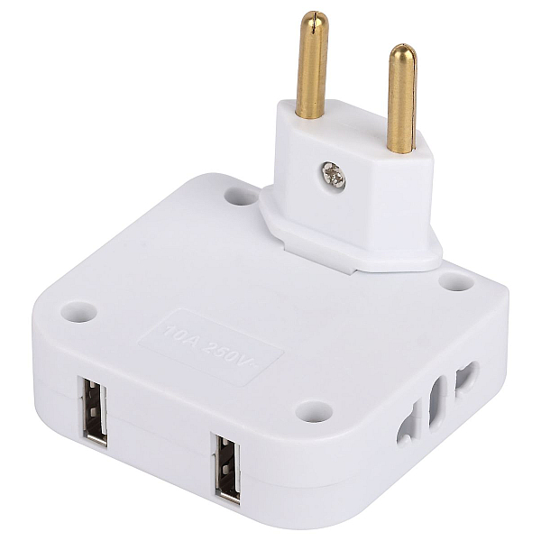 Разветвитель электрический Эра SPF-2-FL-USB поворотный на 2 розетки + 2USB 10А белый Б0069089