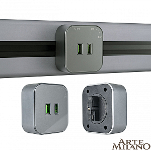 Трековая розетка Arte Milano Am-track-sockets 380022TS/USBx2 Grey