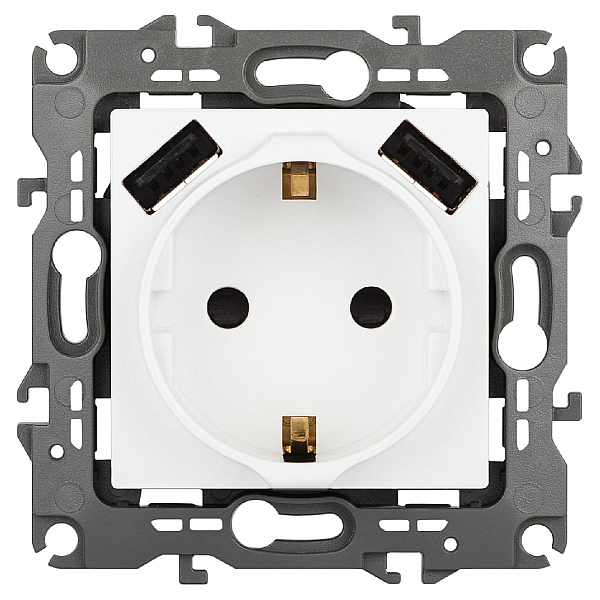 Розетка ЭРА Серия 12 12-4109-01М 2P+E 16A-250В штор. с 2xUSB 5В-3А белый матовый Б0065728