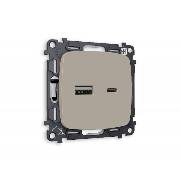 Комплект механизма розетки 2USB A+C 20W (быстрая зарядка) Ambrella Volt Omega MO371010 Комплект механизма розетки 2USB A+C 20W (быстрая зарядка) Ambrella Volt Omega MO371010