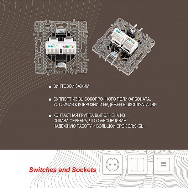 Розетка телефонная RJ11 + компьютерная RJ45 Arte Milano 217.44-1.shampan