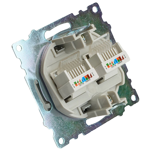 Розетка компьютерная 2-местная RJ-45 (механизм) Stekker GLS00-7109-03 Катрин, серебро 50005