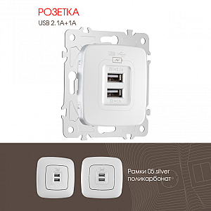 Розетка USB 2.1А+1А Arte Milano 205.46-1.silver