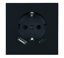 Розетка 1-местная з/ш с/з 16А + USB + Type C (механизм) Stekker Мия 250В 20W RST16-3119-05 черный бархат 50452