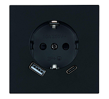 Розетка 1-местная з/ш с/з 16А + USB + Type C (механизм) Stekker Мия 250В 20W RST16-3119-05 черный бархат 50452