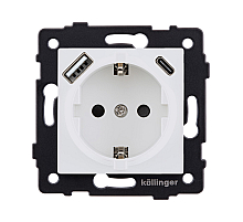 Розетка штепсельная SCHUKO 16A/250 В с USB A+C 20W, белый матовый Kollinger REA-004WM для Aspekt, Eleganz, Reflex