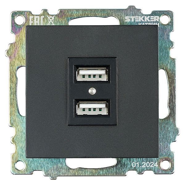 Розетка 2хUSB Stekker Катрин черный GLS10-7115-05 39616