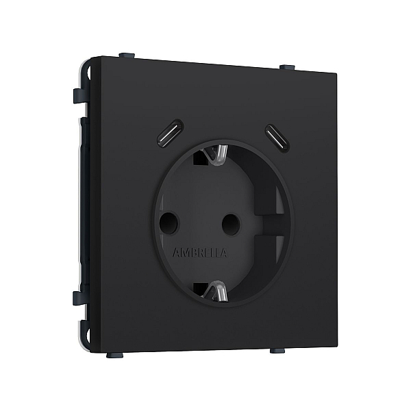 Комплект механизма электрической розетки SIGMA Черный Мягкое касание 2USB С+C 20W Ambrella Volt MS990510 (SP9905, PR165)
