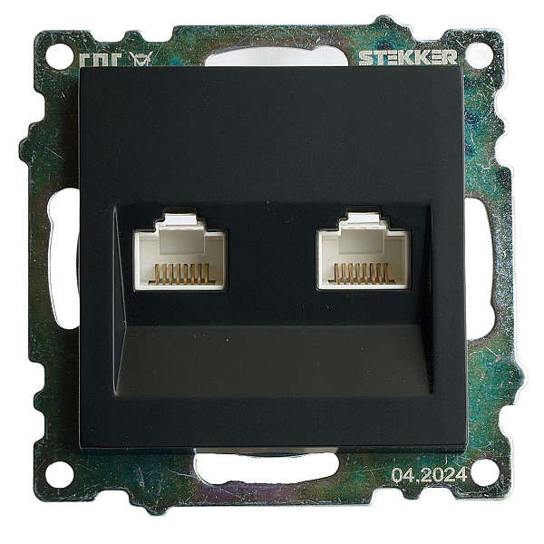 Розетка компьютерная 2-местная RJ-45 (механизм) ,Stekker ,GLS00-7109-05 Катрин, черный 50007