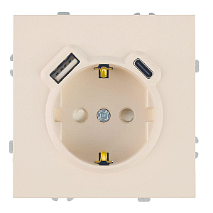 Розетка 1-местная з/ш с/з 16А + USB + Type C (механизм) Stekker Эмили RST16-5119-08 кашемир soft touch 50360