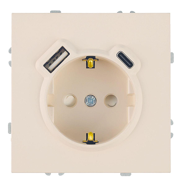 Розетка 1-местная з/ш с/з 16А + USB + Type C (механизм), Stekker, 250В, 20W Эмили, RST16-5119-08, кашемир, soft touch 50360
