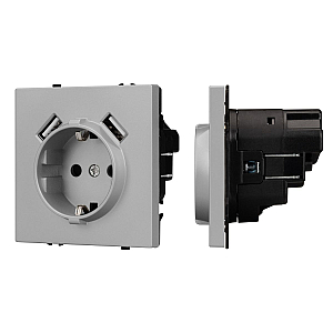 Розетка зк со шторками с USB тип А+А софт-тач никель Arlight SCT-MUAA-SFPL-IS (250V, 16A) 059443(1)