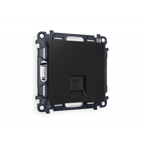 Комплект механизма компьютерной розетки RJ-45 экранированной с автоматической защитной шторкой Alfa Черный матовый Quant Ambrella Volt MA812005 (AP8120, VM185)