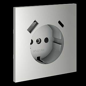Накладка для розетки с заземлением и защитными шторками, с USB A+C Voltum S70 (сталь) VLS001005