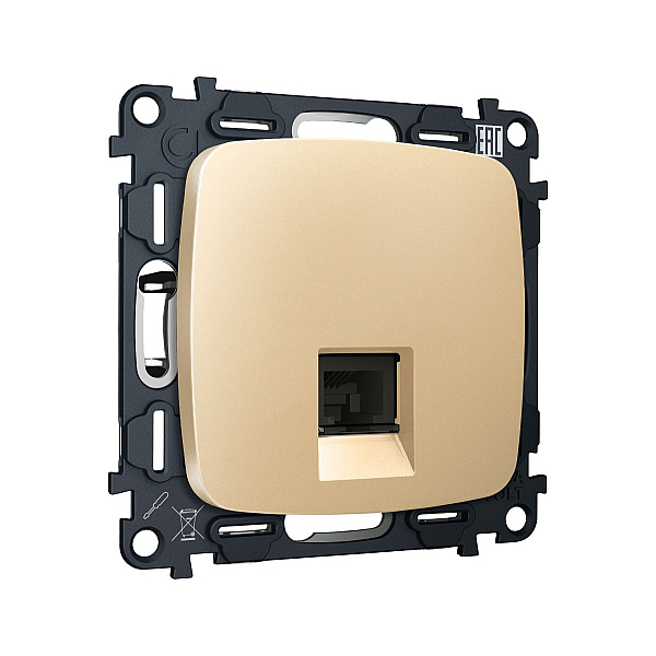 Комплект механизма компьютерной розетки Ambrella Volt RJ-45 (8P8C) CAT6A экранированной с автоматической защитной шторкой OMEGA MO612005 Шампань QUANT (OP6120, VM185)