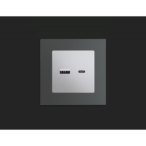Комплект механизма розетки 2USB A+C 20W (быстрая зарядка) Ambrella Volt Alfa MA411010 Комплект механизма розетки 2USB A+C 20W (быстрая зарядка) Ambrella Volt Alfa MA411010
