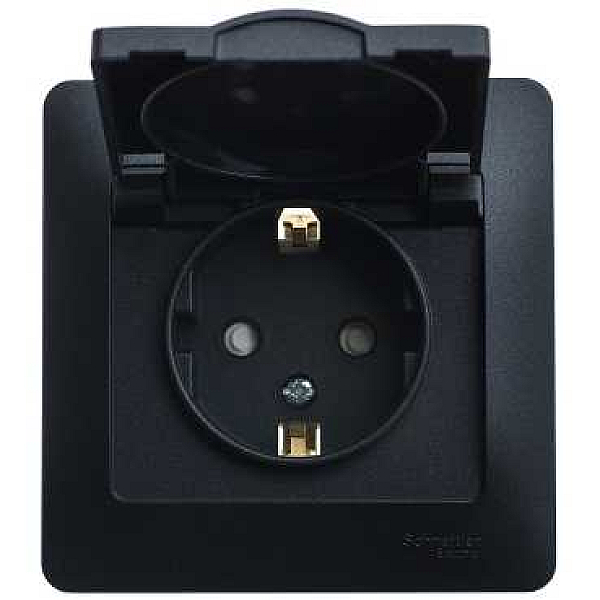 Розетка 2К+З Systeme Electric Glossa 16A 250V со шторками и крышкой антрацит GSL000746