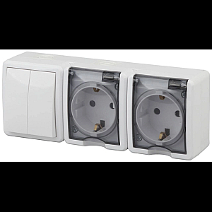 Блок розетки-выключатель двухклавишный ЭРА Эксперт IP54 16A 250V 11-7404-01 Б0027675