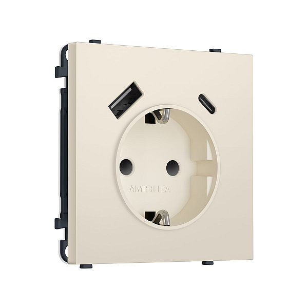 Комплект механизма электрической розетки SIGMA Бежевый матовый 2USB A+C 20W Ambrella Volt MS330010 (SP3300, PR160)