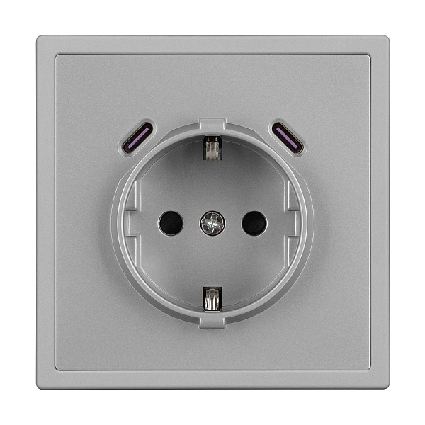 Розетка зк со шторками с USB тип C+С софт-тач никель Arlight SCT-MUCC-SFPL-IS (250V, 16A) 061817(1)