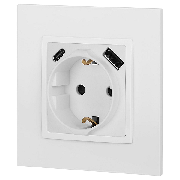 Розетка ЭРА Elegance 14-4108-01М 2P+E 16A-250В со шторками с USB type-A+C 5В-3А белый матовый Б0067710