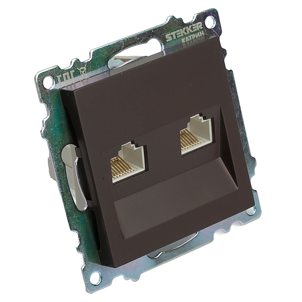 Розетка компьютерная 2-местная RJ-45 (механизм) Stekker GLS00-7109-04 Катрин, шоколад 50006