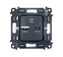 Механизм розетки 2USB A+C 20W (быстрая зарядка) Ambrella Volt Quant VM177