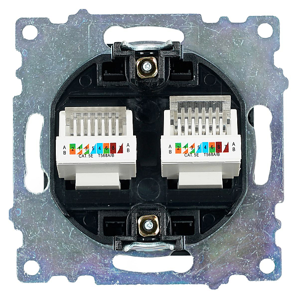 Розетка компьютерная 2-местная RJ-45 (механизм) ,Stekker ,GLS00-7109-05 Катрин, черный 50007