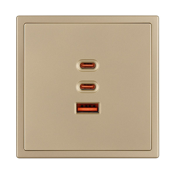 USB Розетка тип А+С+С софт-тач золотой песок Arlight SCT-MUACC-SFPL-FC-GD (65W, QC3) 061836(1)