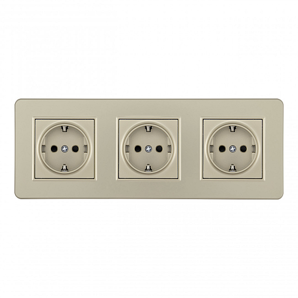 Розетка тройная (трехпостовая) с/з и шторками Arte Milano SET16-3-40-1x3 shampan