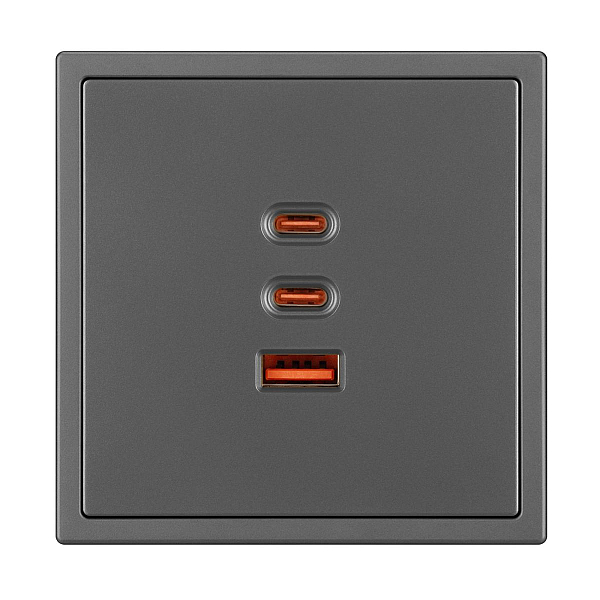 USB Розетка тип А+С+С софт-тач серый базальт Arlight SCT-MUACC-SFPL-FC-GR (65W, QC3) 061837(1)