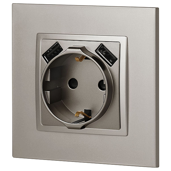 Розетка ЭРА Elegance 14-4109-16 2P+E 16A-250В штор. с 2xUSB 5В-3А титан Б0065775