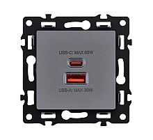 Розетка USB A+C 65W, серый Kollinger Asthetik AS-024GY