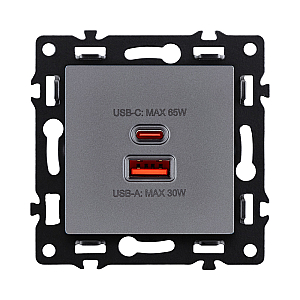 Розетка USB A+C 65W, серый Kollinger Asthetik AS-024GY