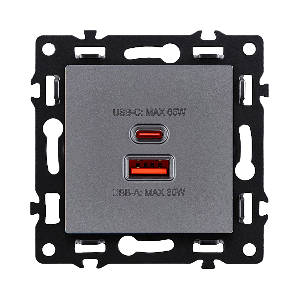 Розетка USB A+C 65W, серый Kollinger Asthetik AS-024GY