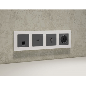 Комплект механизма компьютерной розетки RJ-45 экранированной с автоматической защитной шторкой Alfa Антрацит серый Quant Ambrella Volt MA662005 (AP6620, VM185)