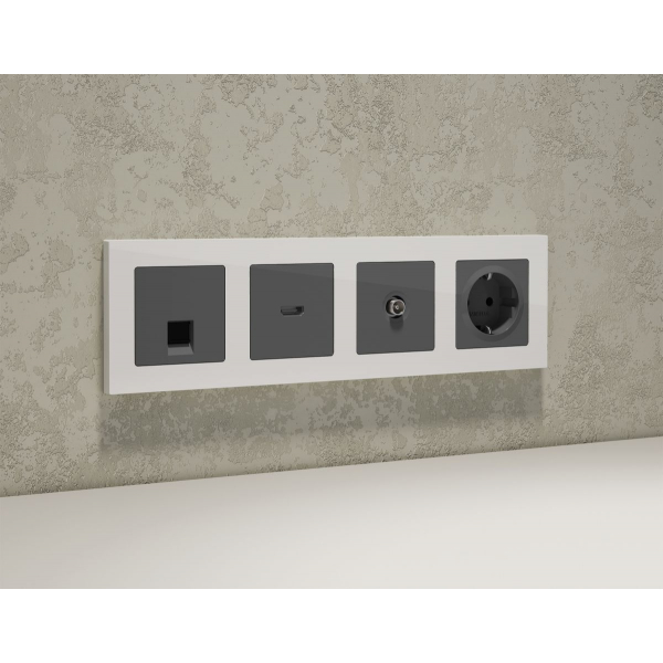 Комплект механизма компьютерной розетки RJ-45 экранированной с автоматической защитной шторкой Alfa Антрацит серый Quant Ambrella Volt MA662005 (AP6620, VM185)