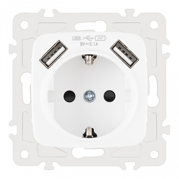 Розетка с заземлением, шторками + 2 USB Arte Milano 205.47-1.white