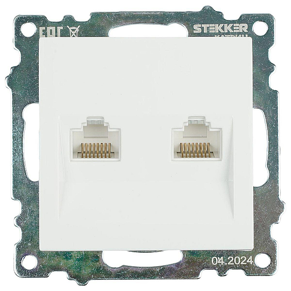 Розетка компьютерная 2-местная RJ-45 (механизм) Stekker GLS00-7109-01 Катрин, белый 50003