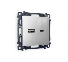 Комплект механизма розетки 2USB A+C 20W (быстрая зарядка) Ambrella Volt Alfa MA411010