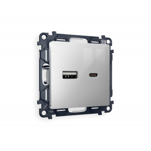 Комплект механизма розетки 2USB A+C 20W (быстрая зарядка) Ambrella Volt Alfa MA411010